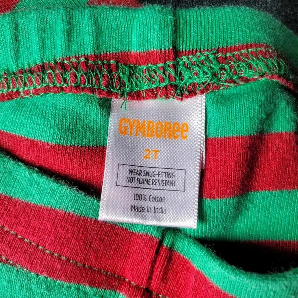 Gymboree Size 2t Matching Elf Pajama Set Red & Green Striped Christmas PJs EUC